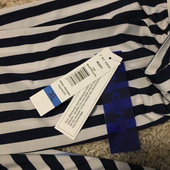 NWT Nygard Missy Indigo & Red Harlequin Striped Tassled Tunic Blouse - Picture 11 of 16